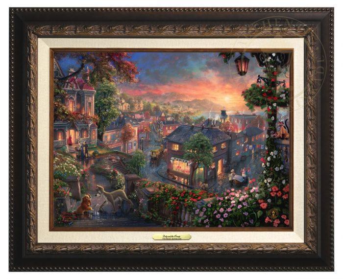 Lady and the Tramp by Thomas Kinkade Studios.  Lady meets Tramp - Aged Bronze Frame