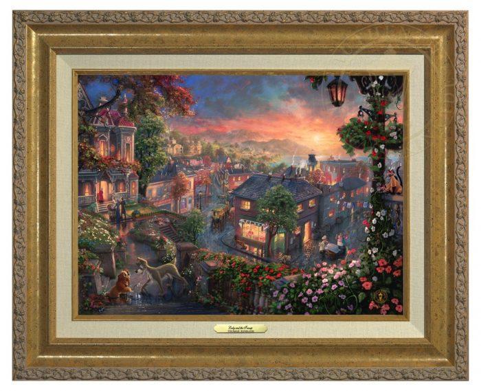 Lady and the Tramp by Thomas Kinkade Studios.  Lady meets Tramp - Antique Gold Frame