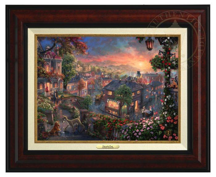 Lady and the Tramp by Thomas Kinkade Studios.  Lady meets Tramp - Burl Frame