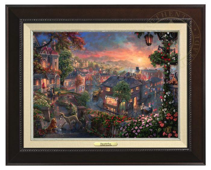 Lady and the Tramp by Thomas Kinkade Studios.  Lady meets Tramp - Espresso Frame