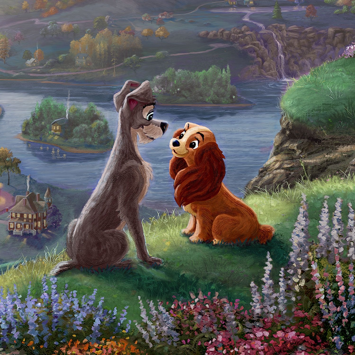 Lady and the Tramp sit gazing into each other’s eyes and falling-in-love, they are seemingly unaware of the world around them - closeup