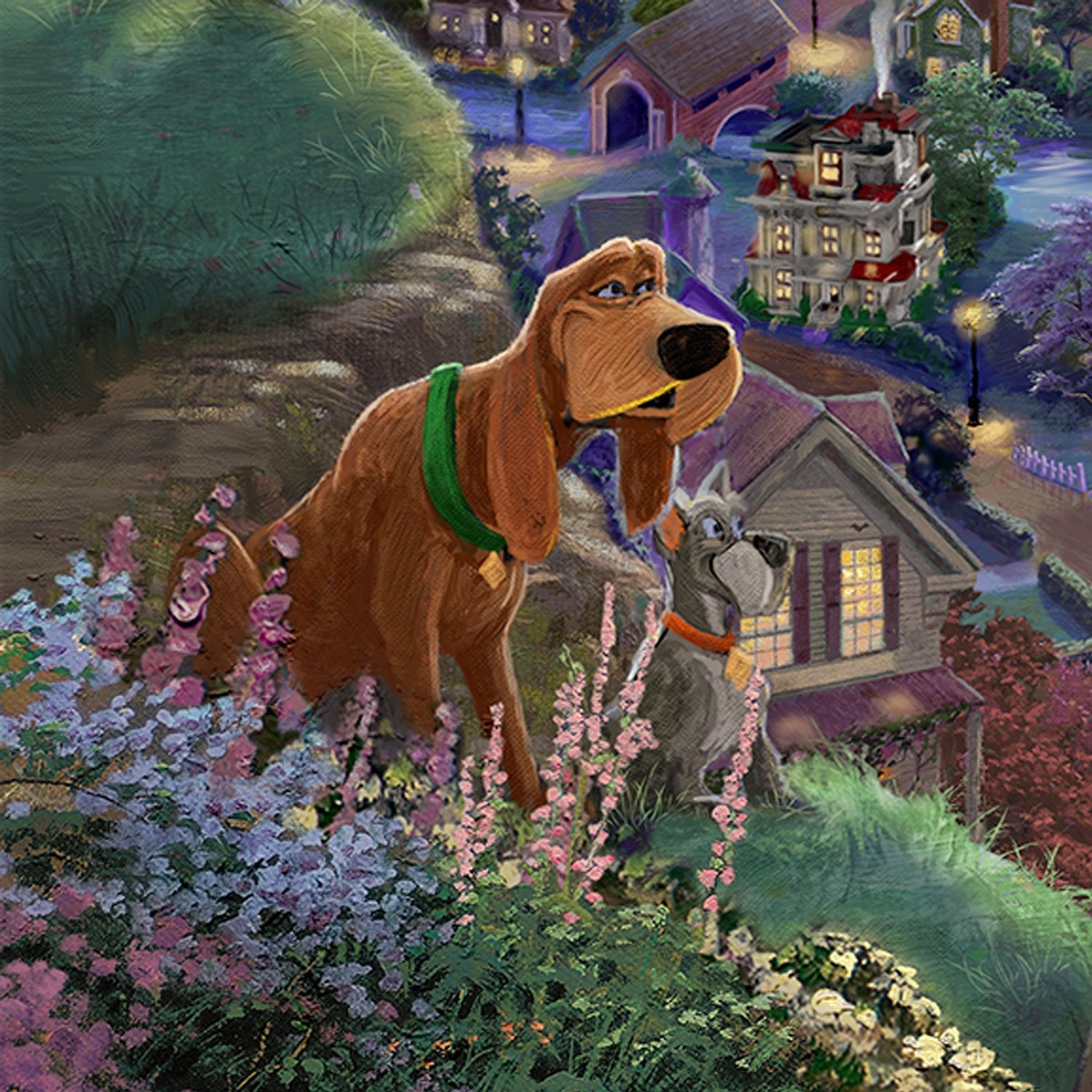 Trusty, the noble Bloodhound with a lost sense of smell recites words of wisdom while keeping his nose on the trail of his friends - closeup