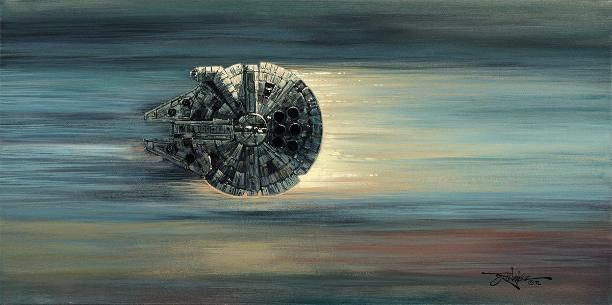 The Millennium Falcon travels at lightspeed.