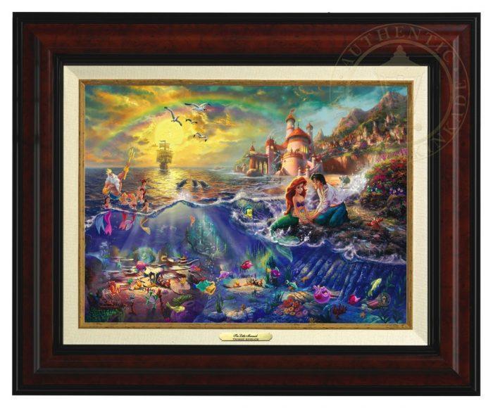 Little Mermaid by Thomas Kinkade.  Ariel and Prince Eric sitting by the shore - Burl Frame