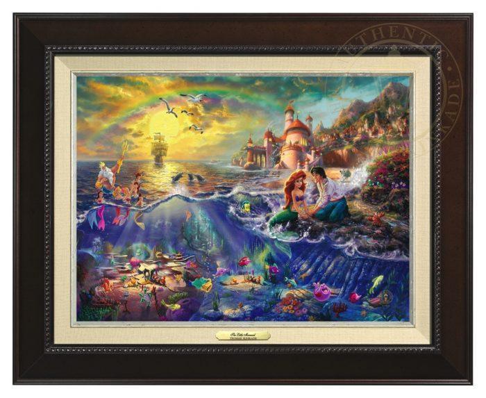 Little Mermaid by Thomas Kinkade.  Ariel and Prince Eric sitting by the shore - Espresso