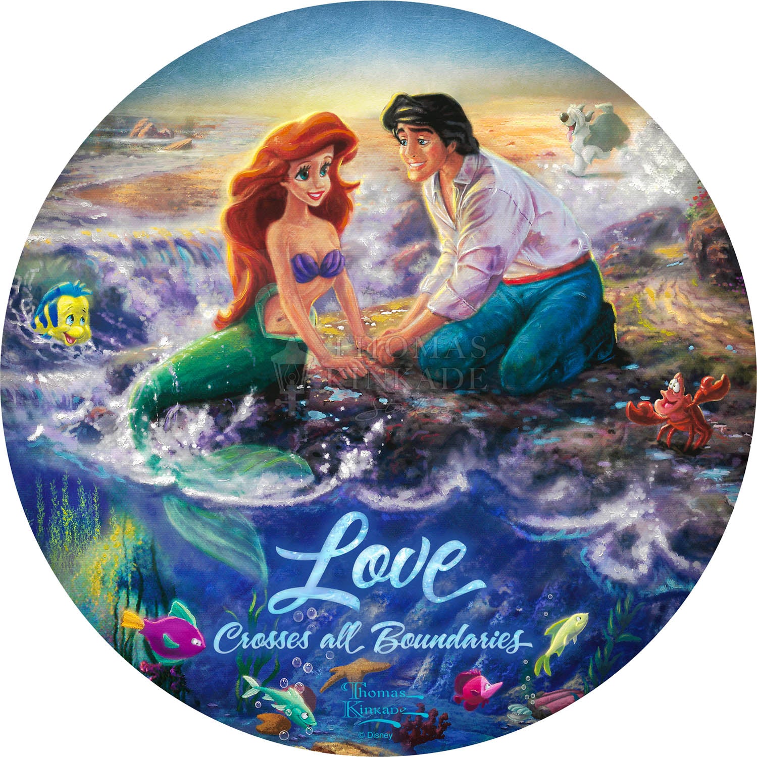 Ariel and Prince Eric are sitting by the shore. Wood Signs