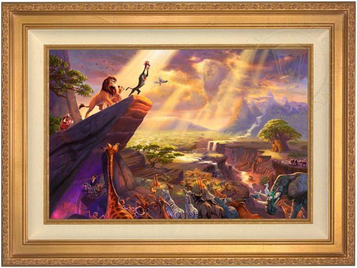 The proud parents Mufasa and Nala watch as Rafiki pays tribute to the new born cub Simba, the future King of the land on the Pride Rock for all the kingdom to see -Antique Gold Frame