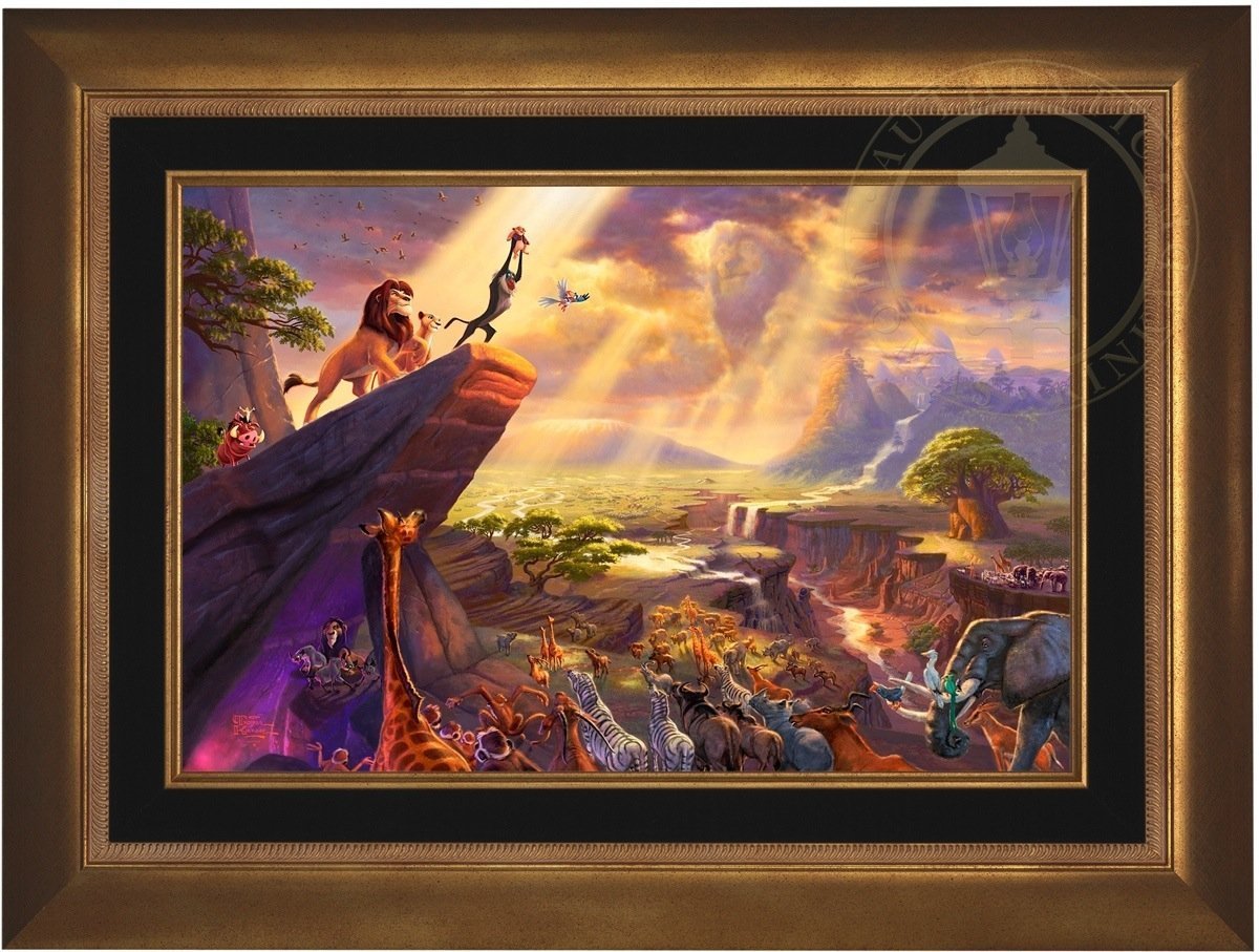 The proud parents Mufasa and Nala watch as Rafiki pays tribute to the new born cub Simba, the future King of the land on the Pride Rock for all the kingdom to see - Aurora Gold Frame