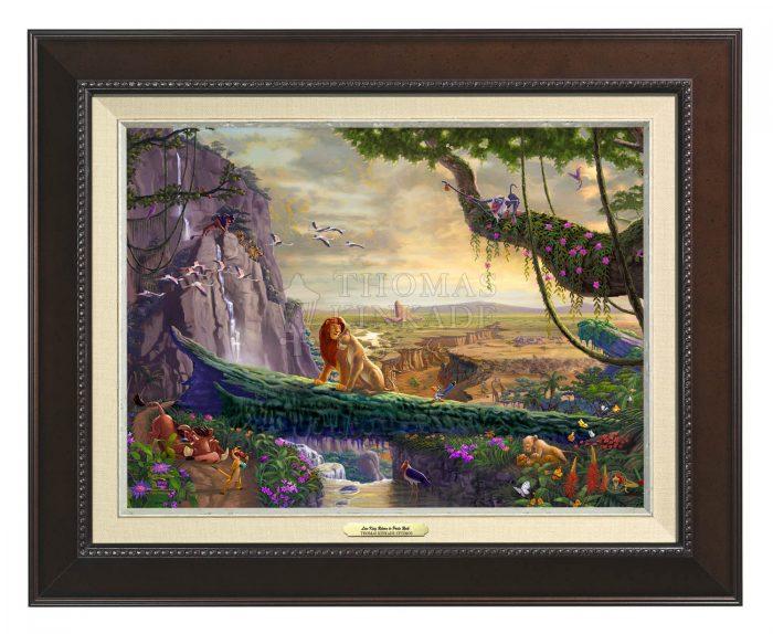 Simba and Nala, as a young adult, finding love, and in the distance presenting his son back on Pride Rock - Classic Espresso  Frame