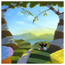Love's Path by Michael Provenza.  Mickey has his arm wrapped around Minnie's waist, as they sit and rest under the tree shade by the side of path. 