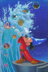 Mickey the Sorcerer creates bumbles, from the ocean waters, as he summon's up the  sea's characters flooding inside...