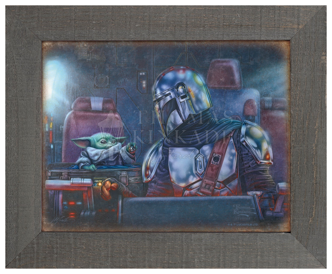 Mando and Grogu on the Razor Crest. - Framed Metal Print