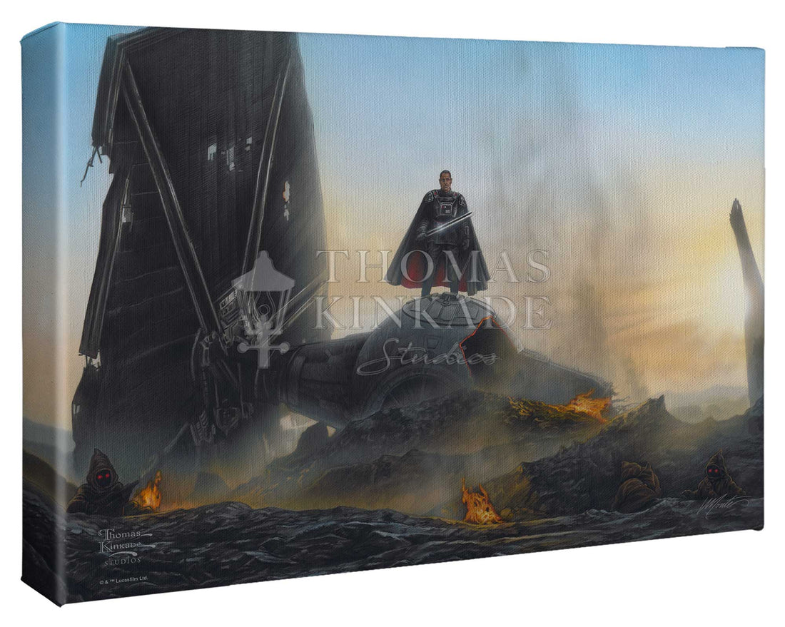 Defiant, Moff Gideon™ rises from the ashes of his crumpled TIE fighter™ which still burns beneath his feet.  10x14