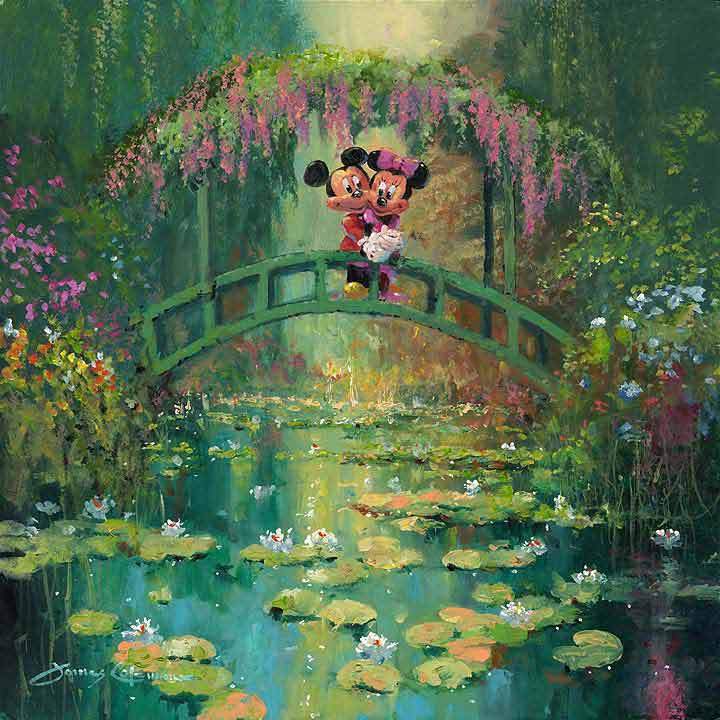 Mickey and Minnie on the Japenese bridge at Giverny garden over looking the fish pond...