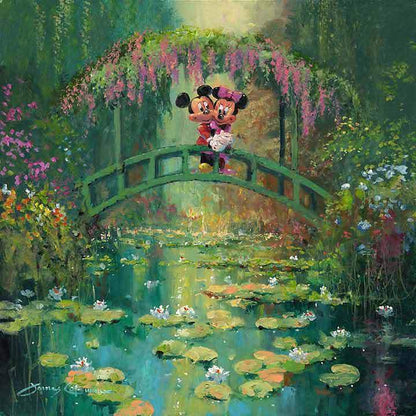 Mickey and Minnie on the Japenese bridge at Giverny garden over looking the fish pond...