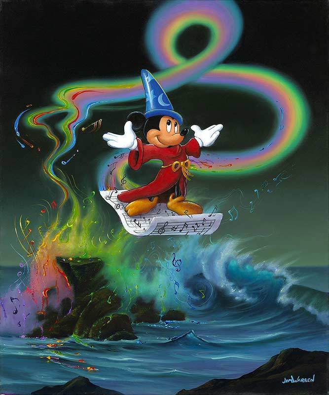 Mickey the Sorcerer on his magic carpet...whipping up a colorful stream of water.