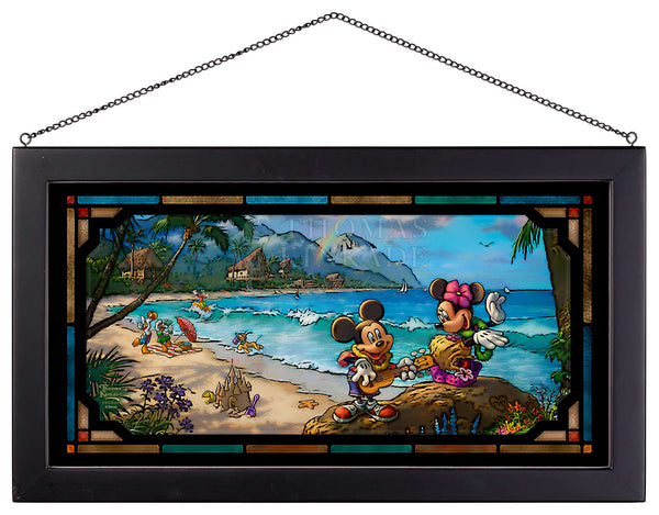 Mickey and Minnie in Hawaii - Framed Glass Art By Thomas