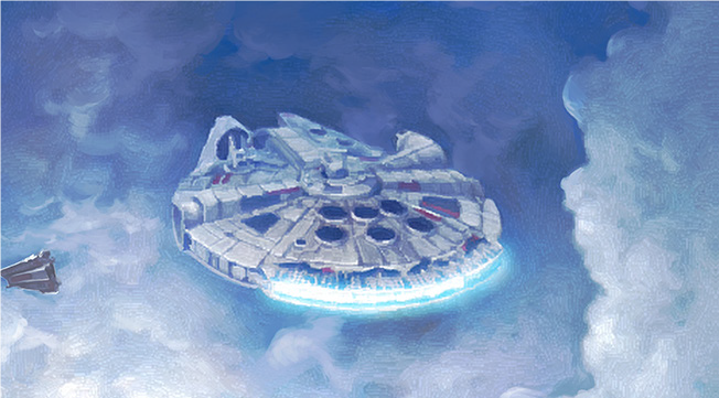 The Millennium Falcon has narrowly escaped the Imperial attack and is safe, for now - closeup
