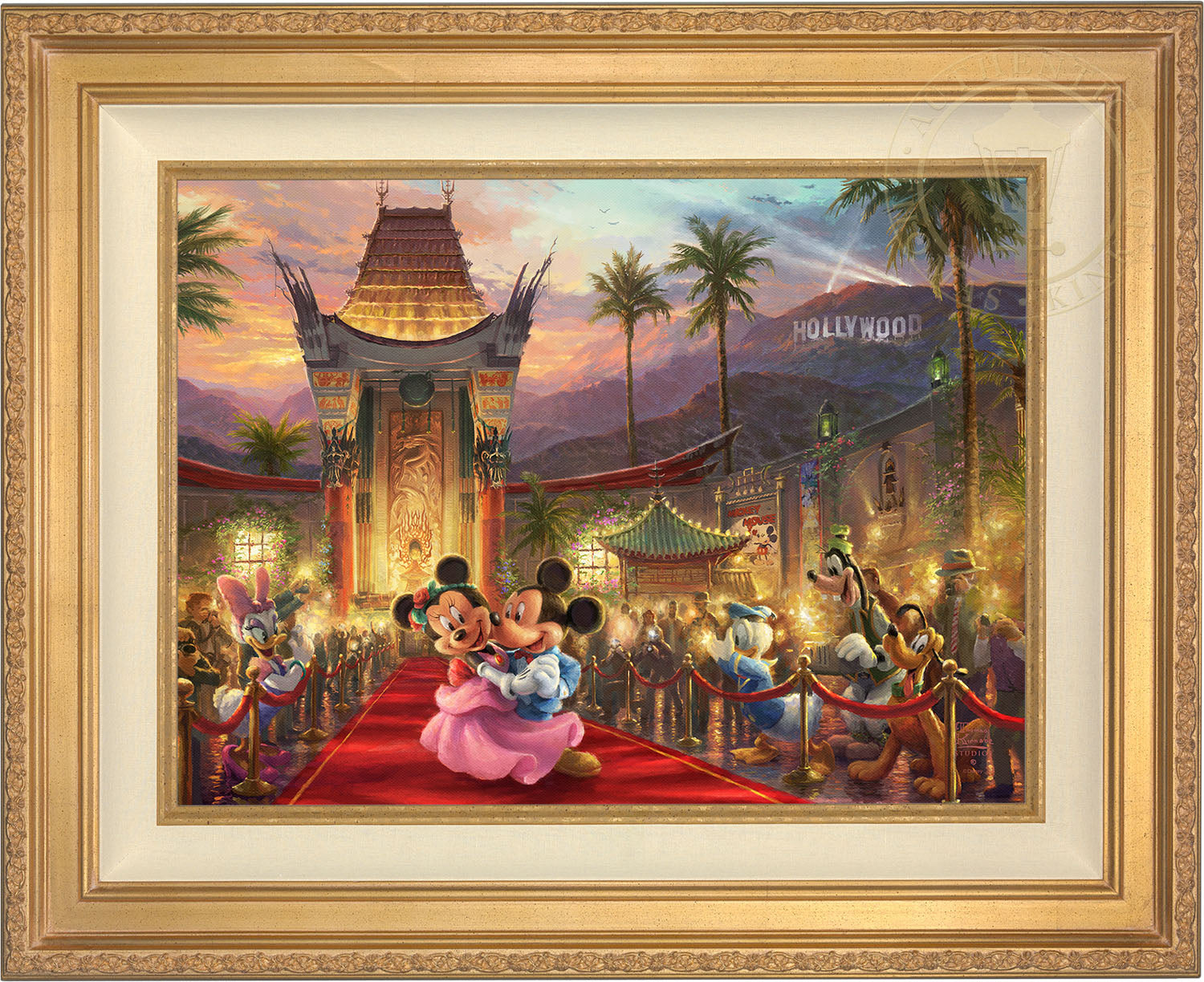 In this flashing Hollywood scene, Mickey and Minnie walk the red carpet. Antque Gold  Frame