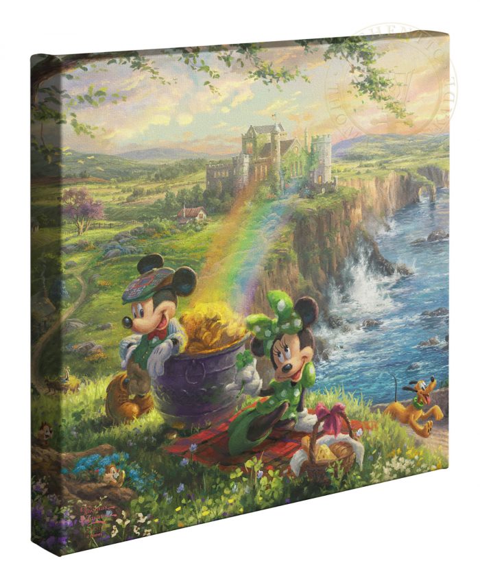 Dressed in the traditional color of the Irish, Mickey and Minnie seem to have luck on their side. Just as Minnie picked a four-leaf clover, a pot of gold at the end of a rainbow appeared out of nowhere to join their picnic! 14x14