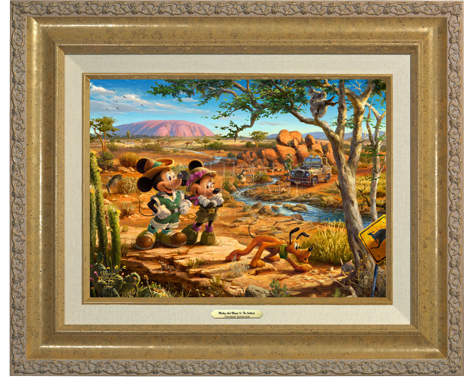 Mickey, Minnie, Pluto Donald, and Goofy explore the land down under - Australia - Antique Gold Frame
