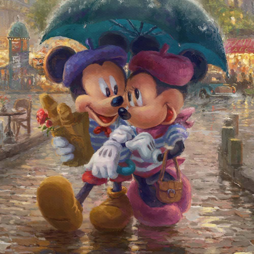  Dressed in traditional French attire, Mickey and Minnie enjoy playing tourist in their berets and striped shirts - closeup