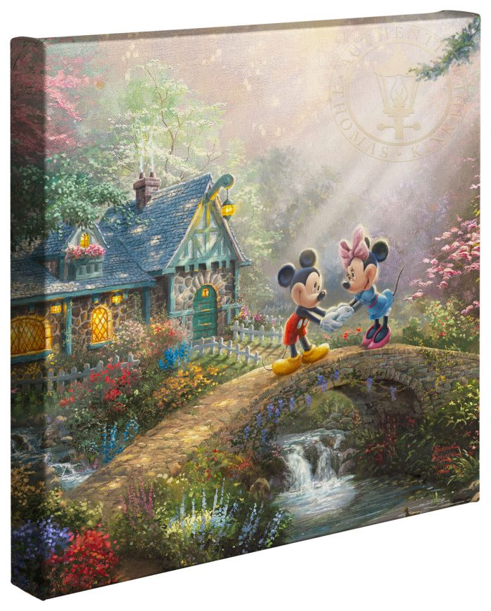 Mickey Mouse and Minnie Mouse join hands on Sweetheart Bridge. Has Mickey come courting to Minnie’s home? Surrounded by a flower-filled countryside, love appears to be in the air.1 4x14