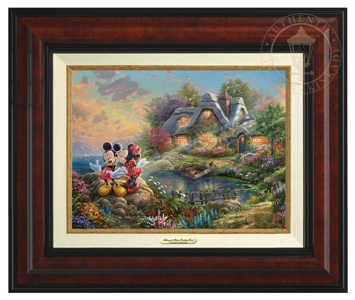 Mickey Mouse and Minnie Mouse stand on the edge of Sweetheart Cove - Burl Frame