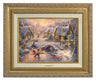 Mickey Mouse and Minnie Mouse joyfully skate across a frozen pond, celebrating the magic of the Holidays together. Antique Golde Frame