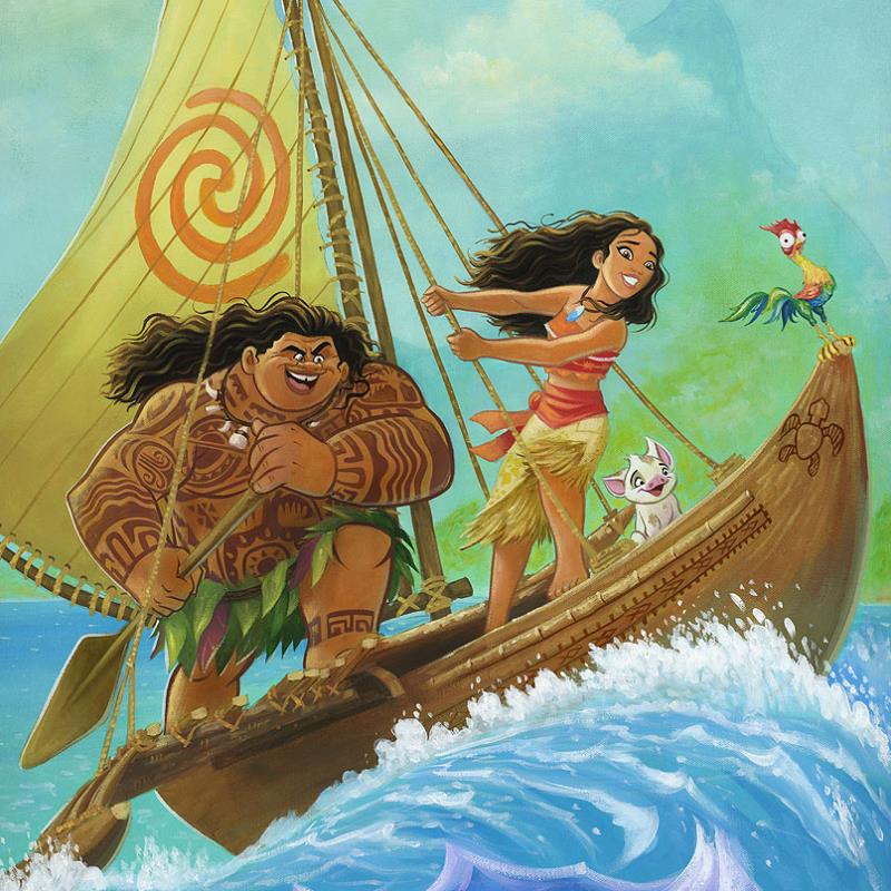 Moana, sets sail in search of Maui, with a legendary demigod, - closeup