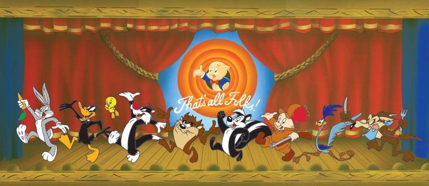 Adapted from the famous opening used in the Bugs Bunny Road Runner Hour, when the Looney Tunes led a procession across stage after Bugs and Daffy sang the show’s opening theme song.