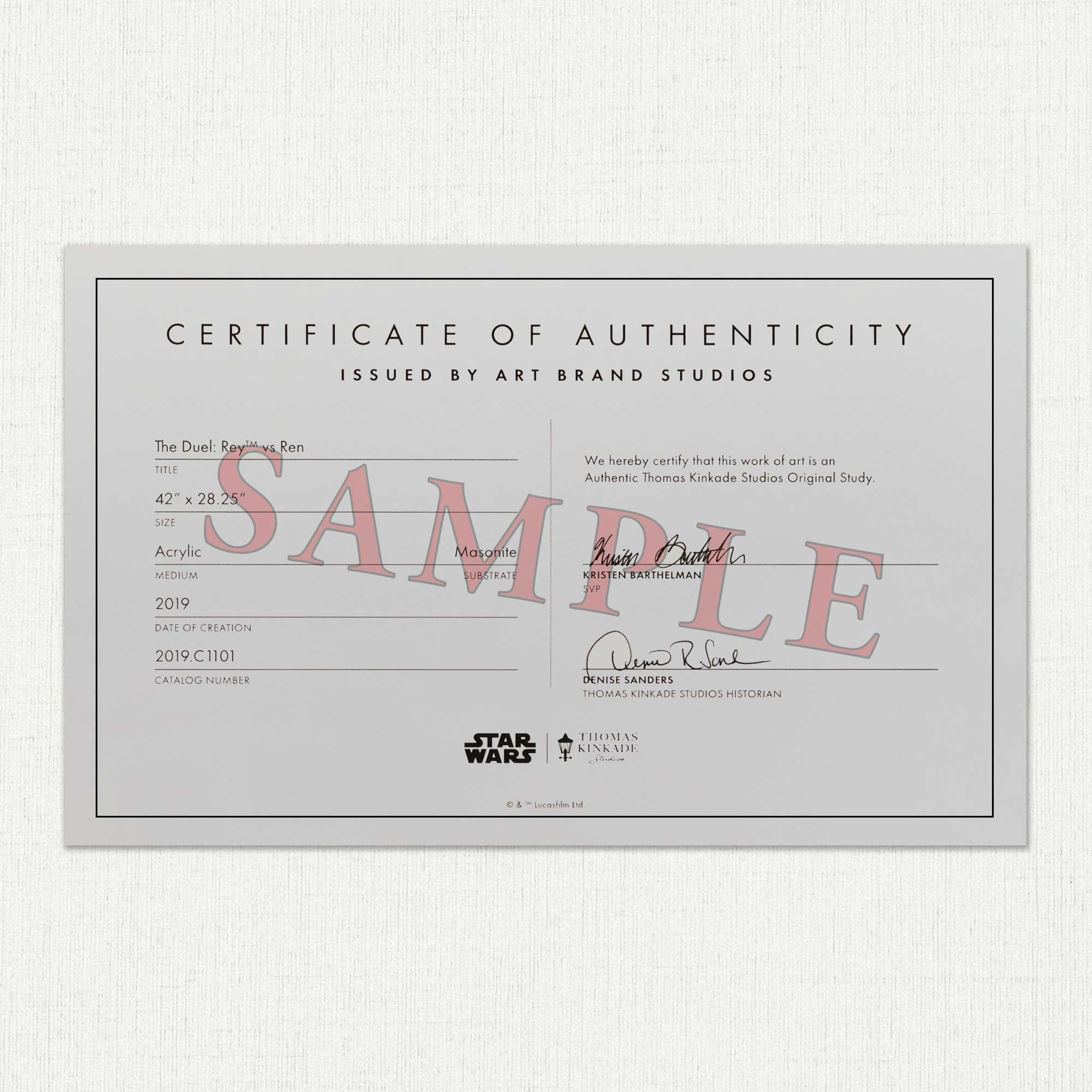 Certificate of Authenticity Sample