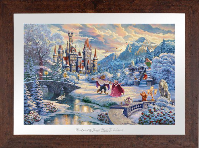 While the two dance in the crisp winter snow, Mrs. Potts, Chip, Cogsworth, Lumiére, Plumette, Frou-Frou, and Madame de Garderobe celebrate this new young love - Wildwood Frame 