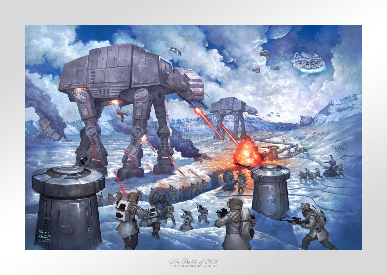 On the ice planet of Hoth™, the Rebel Squadrons battle the Imperial AT-STs and massive AT-ATs led by General Veers. Unframed