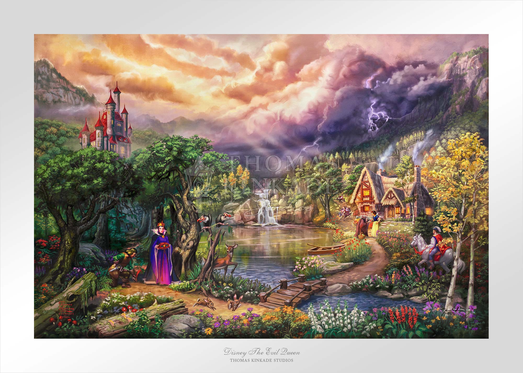 The old hag (Evil Queen) finds Snow White in front of the Seven Dwarfs' cottage and offers her the poisoned red apple. Unframed
