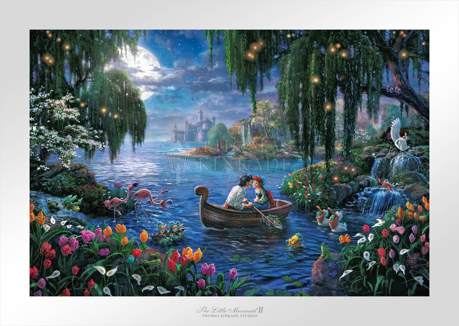 Prince Eric and Ariel fall in love in the lagoon. - Unframed Paper