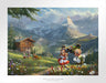 Mickey, Minnie, and Daisy are wearing traditional Swiss attire, at a distance near the log cabin Donald, Daisy, and Pluto have found a new friend. Unframed Paper
