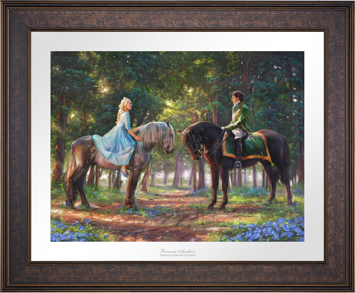 Cinderella-Ella meets "The Prince" for the first time. The two happen to meet in the forest as The Prince is on a stag hunt, and Ella is on a ride of her own. - Bronze Frame