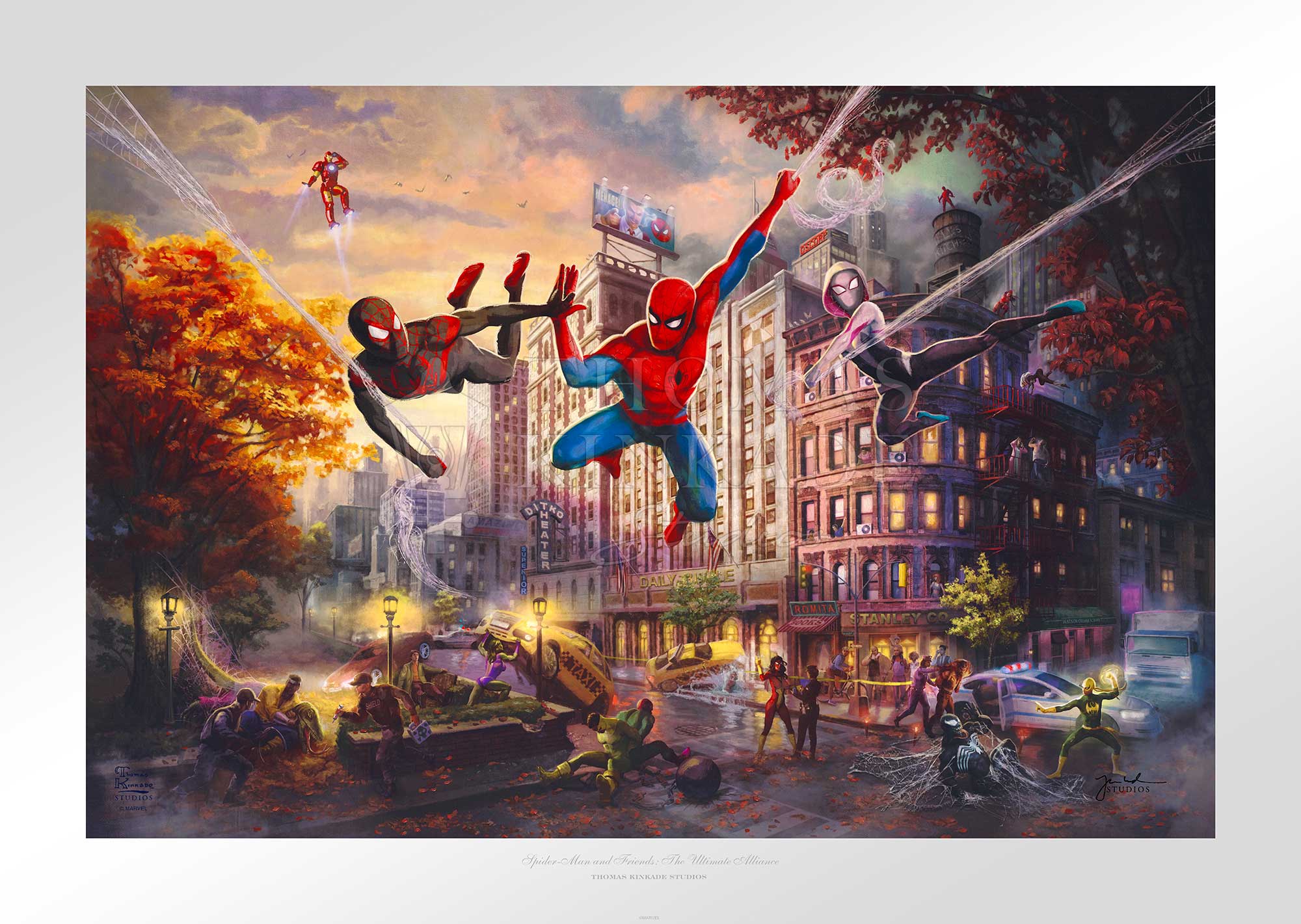 The street of New York are filled with supervillains at every corner, casing chaos and turmoil, as Spider-Man and a little help from his friends try to balance the playing field.  Unframed Paper