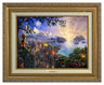 Pinocchio Wishes Upon A Star by Thomas Kinkade.  Pinocchio upon a hillside overlooking the setting of his adventures. Geppetto’s workshop where Pinocchio was created - Antique Gold Frame