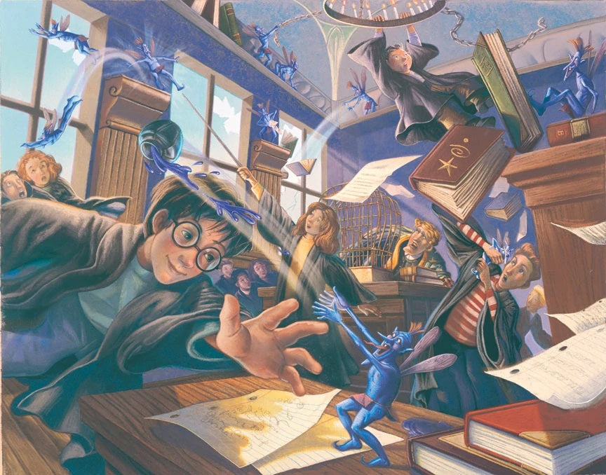 Typical pixies raising a ruckus in the Defence Against the Dark Arts classroom..