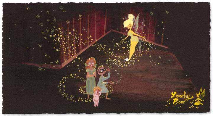 Pixie Dust by Lorelay Bove.  Tinker Bell spreading her magical pixie dust on Wendy, John and Michael.