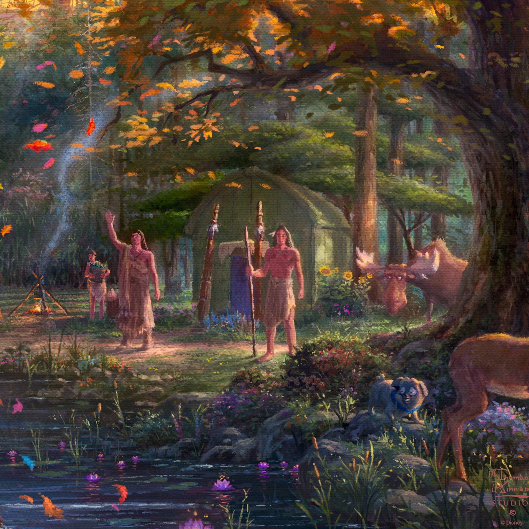 Closeup #2 -  Pocahontas family waving by the river bank. 