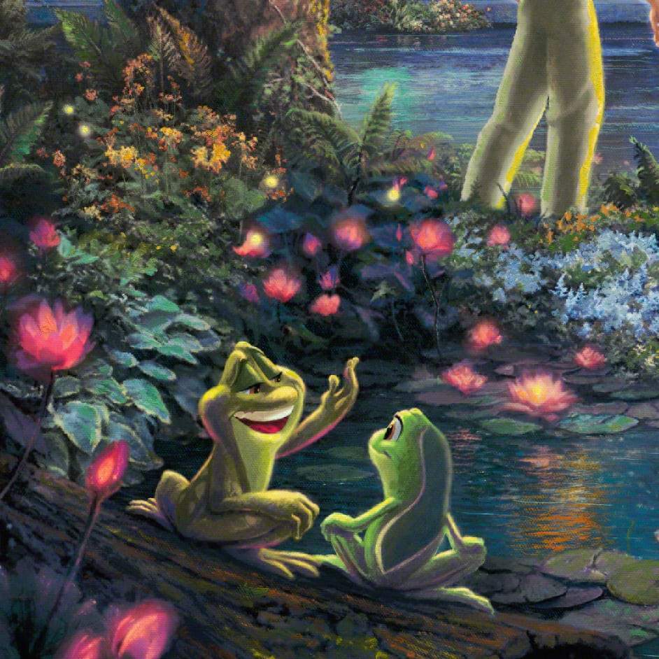 Tiana and Prince Naveen, at the water edge turned into amphibian - closeup. 