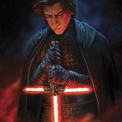 Kylo Renn holding his crossguard lightsaber. Closeup