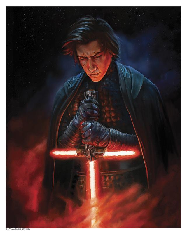 Kylo Renn holding his crossguard lightsaber