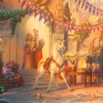 Disney – Tangled – Rapunzel & Flynn Rider – Dancing in the Corona Courtyard  - Thomas Kinkade – 7” x 5” Curved Acrylic Photo Print – Free Standing