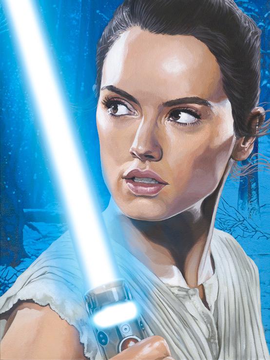 Rey holding her light-saber
