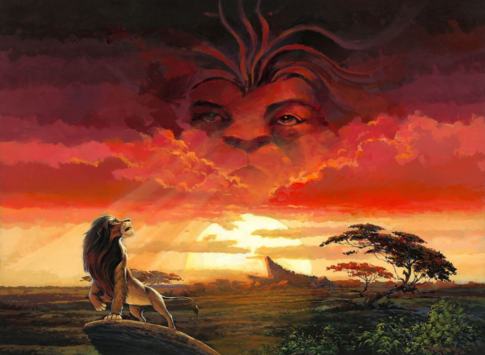 Remeber Who You Are by Rodel Gonzalez.  The grown Simba receives a spirtual horizon message from his father