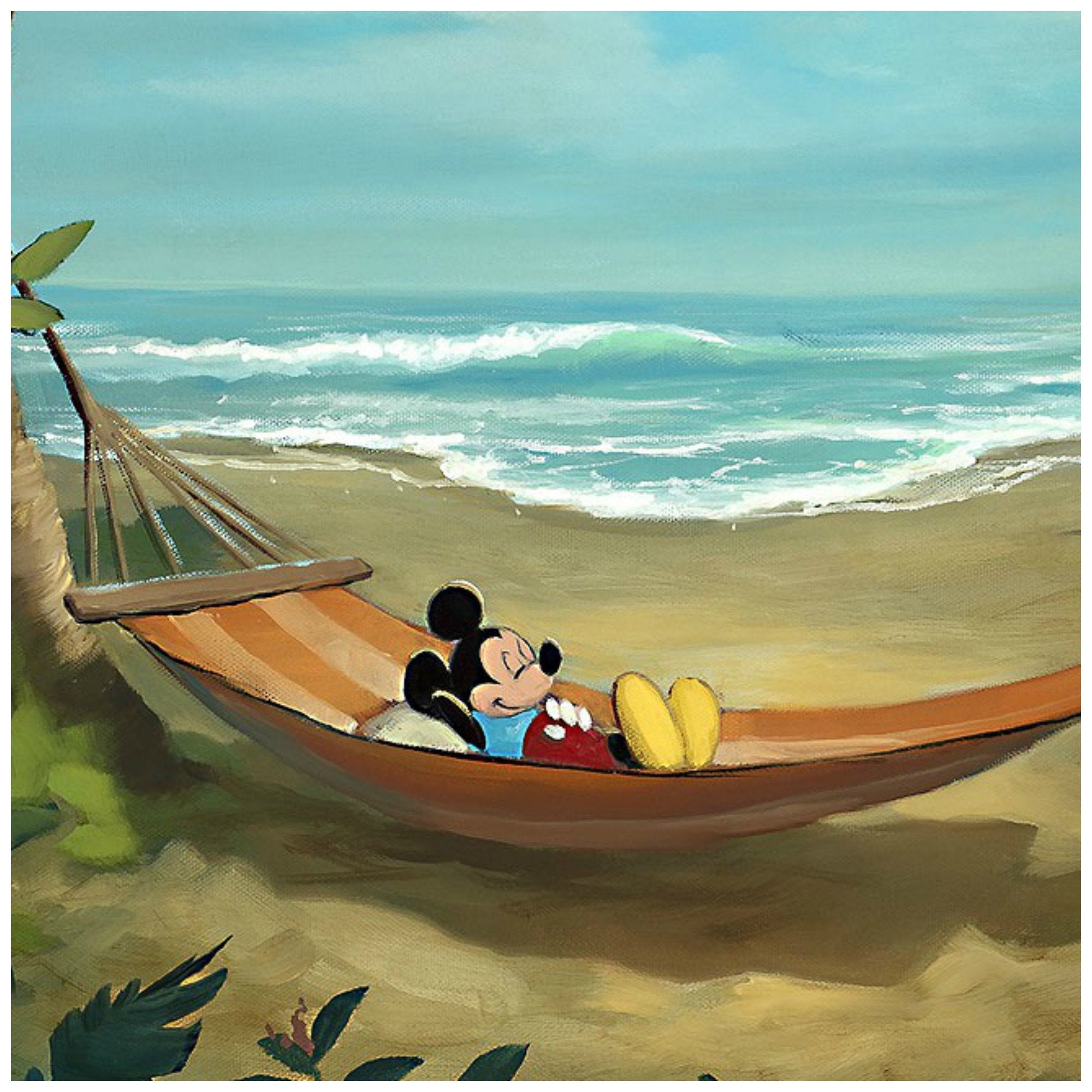 Rest and Relaxtion by Rob Kaz.  Mickey sleeping in a hammock-closeup